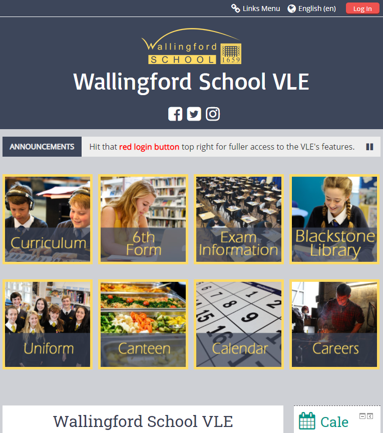 VLE home page, without being logged in