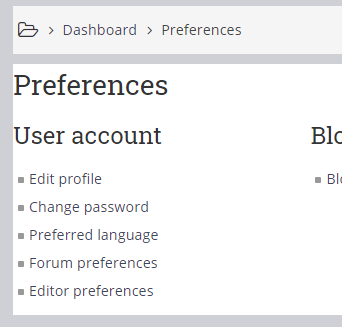 Preferences page