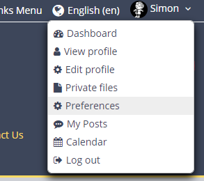 Profile menu