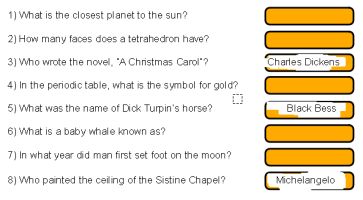 The quiz being used, with several panels "scratched" off.