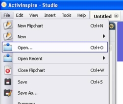 Selecting Open in ActivInspire's File menu