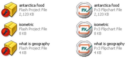 Different icons for original Px file and converted Flash file