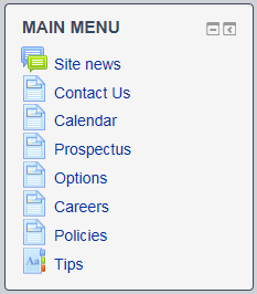 Main Menu - Site news is the top item