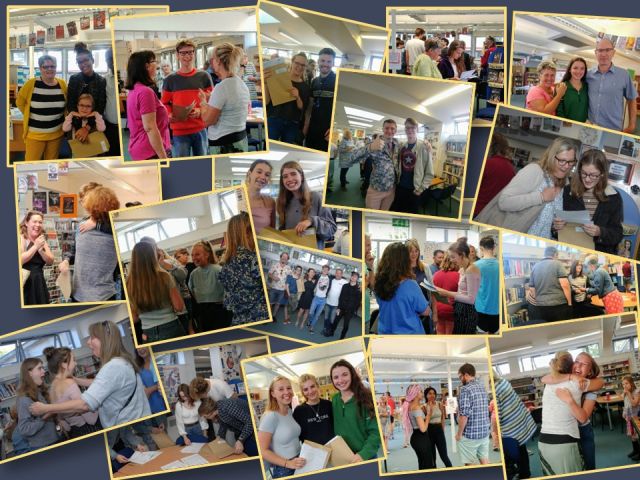 Collage of Sixth Formers receiving their exam results