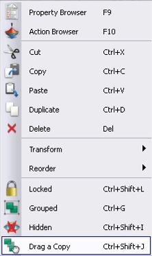 Menu showing Drag a Copy as the bottom option.